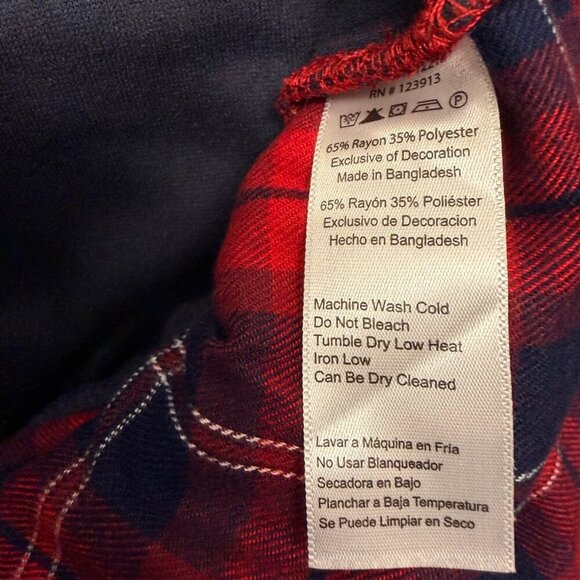 ❤️ JACHS Girlfriend Red & Navy Oversized Flannel Button-Up Shirt (Size M) - Picture 8 of 8